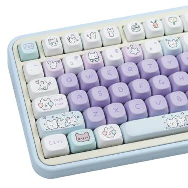 Imagem de COOMICKEY Lindas teclas Buppy, conjunto de teclas kawaii roxo cremoso com perfil MOA, teclas PBT de sublimação de tinta adequadas para teclado mecânico Cherry Gateron MX Switchs