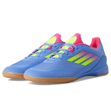 Imagem de adidas Tênis unissex adulto F50 League Indoor, Blue Fusion/Limão lúcido/Rosa lúcido, 12.5 Women/11.5 Men