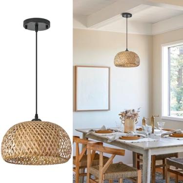 Imagem de TERLEENART Luminária Pendente De Bambu, 1 Peça, Lustre Boho Redondo, Feito À Mão, Com Cesta, Bambu Natural, Lustre Suspenso Para Cozinha, Ilha, Sala De Jantar, Sala De Estar, Varanda