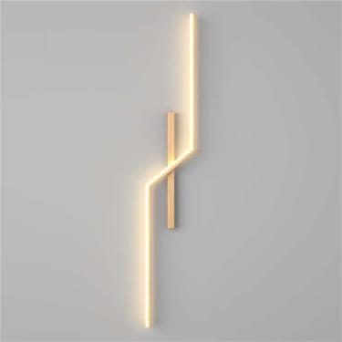 Imagem de Luminária de parede linear de metal com fiação interna, com transferência de água, acabamento em madeira, para quarto, cabeceira, sala de estar, corredor, arandela (cor de madeira, 80 cm)