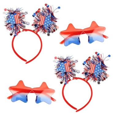 Imagem de hhdatc 4 Piece Set of Patriotic Party Accessories Red White Blue Party Favors Independence Day Headband Star Sunglasses for Memorial Day Supplies