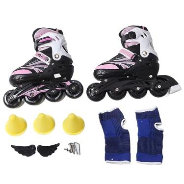 Imagem de Patins de Gelo, Lâminas de Rolo Rosa Ajustáveis, Patins de Malha Pu para Adolescentes, Exercício Divertido e Gelado, Melhorando a Força e o Equilíbrio