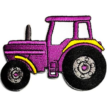 Imagem de Trator roxo desenho animado filme infantil bordado ferro costurado em adesivos bordados aplique roupas camisetas jaquetas jeans chapéus mochilas para mulheres e homens
