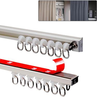 Imagem de Trilho de cortina de alumínio atualizado de 3,6 pés-10,8 pés, montagem em teto ou parede, sistema de trilho de cortina, conjunto de trilho de teto para janelas e divisórias de sala com corre
