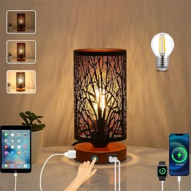 Imagem de Tingsize Abajur Para Mesa De Cabeceira, Cabeceira Com Porta Usb E Tomada, Toque Quarto, Cama Cúpula Metal Decoração Casa, Lâmpada Led Incluída
