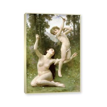 Imagem de NHLDZYH Moldura dourada champanhe. Impressões de arte William Adolphe Bouguereau - Pintura de retrato - (Love Flies Away) - Pôster temático de mitologia grega - Pôster de decoração de parede vintage