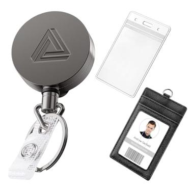Imagem de Molinete de metal resistente retrátil para crachá com clipe de cinto e porta-crachás de identidade., Matt Black 1 Pack