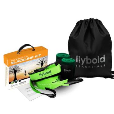 Imagem de Flybold Slackline Kit com protetores de árvore de 15 metros, fácil de configurar, manual de instruções e bolsa de transporte, conjunto divertido para uso ao ar livre, para adultos, crianças e crianças