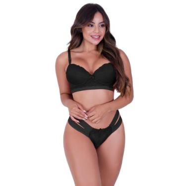 Imagem de Conjunto de Lingerie Luxuoso Sutiã Cropped com Duas Tiras Laterais e C