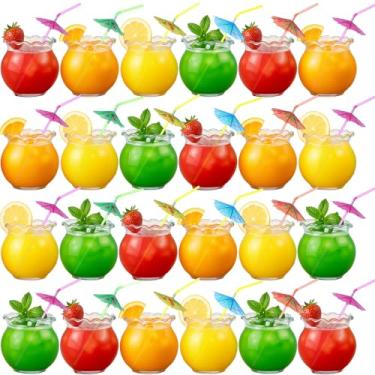 Imagem de Weysat 24 peças de aquário de plástico de 680 g para bebidas e 50 peças de guarda-chuva canudos dourados transparentes para piscina de verão artigos de festa de carnaval decorações de mesa