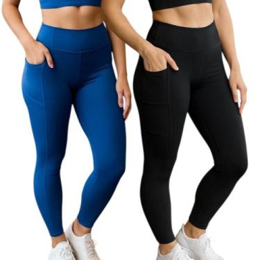 Imagem de KIT 2 CALÇAS Legging LISA com BOLSO Leg Fitness Academia Corrida Cintu