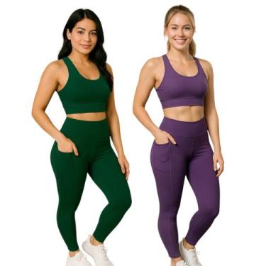 Imagem de KIT 2 CALÇAS Legging LISA com BOLSO Leg Fitness Academia Corrida Cintu