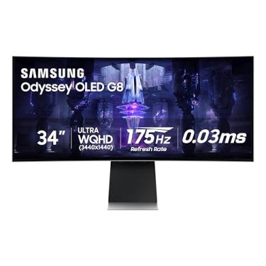 Imagem de SAMSUNG Monitor Gamer Curvo Samsung Odyssey G85Sb De 34', Qd-Oled Ultra Wqhd, 175 Hz, 0,03 Ms, Displayhdr True Black 400, Amd Freesync Premium Pro, Streaming Avançado De Jogos, Ls34Bg850Snxza, 2023