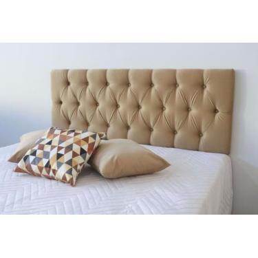 Imagem de Cabeceira Estofada King Capitonê 195x60cm Cor Bege Com Botões na Mesma
