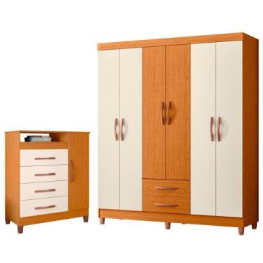 Imagem de Quarto Solteiro Completo Guarda Roupa Âmbar 6 portas Cômoda Turquesa -