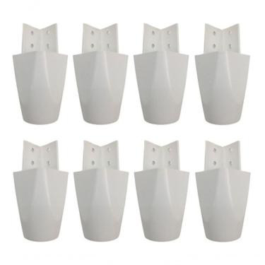 Imagem de Kit Com 8 Pés Para Guarda Roupas Armários Roupeiros 7cm De Altura Branco Modelo Mari Plástico