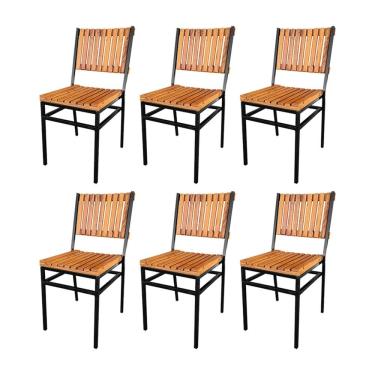 Imagem de Kit 6 Cadeiras Industrial Maju com Ripas em Madeira Maciça - Natural