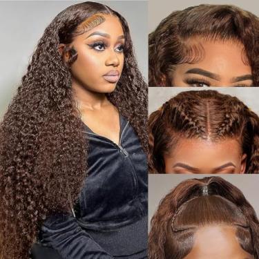 Imagem de crownew Peruca Frontal De Renda Marrom Chocolate 30" Com Cabelo Humano Pré-Arrancado, Ondulado, Ondas D'Água, 13X4, Para Mulheres, Hd, Molhada E Ondulada, Cacheada Profunda, Colorida, Natural, Sem Q