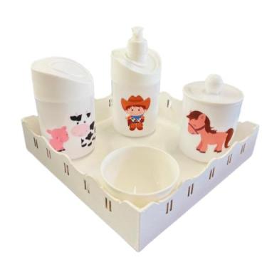 Imagem de Kit Higiene Baby Fazendinha Menino c/bandeja em MDF - Dóia Kids, Quadr