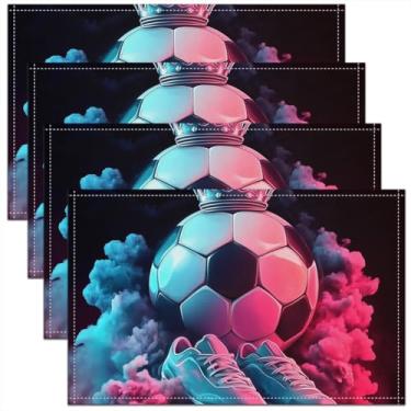 Imagem de Feelyou Jogo americano de futebol 3D, conjunto de 4 tapetes de mesa de futebol para crianças, meninos, meninas, cinza, branco, preto, para cozinha, mesa de jantar, 46 x 30 cm, tema de jogos