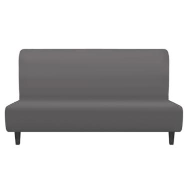 Imagem de bigjvbfv Capa de sofá para sofá-cama, respirável, sem braços, elástica, futon, confortável, dobrável, reutilizável, fácil de instalar para sala de estar em casa (1, cinza)