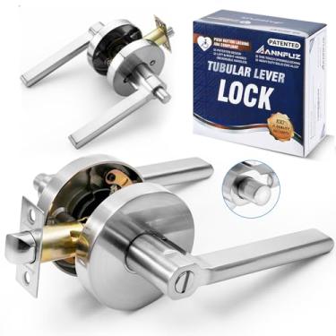 Imagem de ANNFUZ Fechadura de maçaneta de privacidade sem chaves, fechadura de porta com fecho de botão, trava de maçaneta de reclamação ADA reversível porta interna esquerda e direita, fechadura de porta