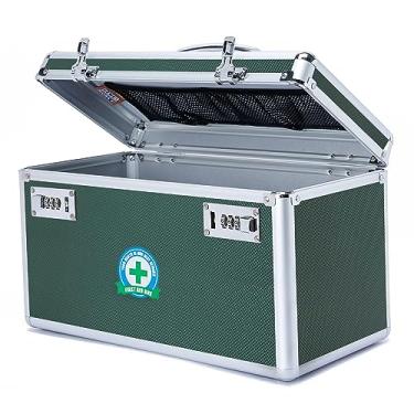 Imagem de Caixa de bloqueio de grande capacidade, caixa de medicamentos trancável com estojo de armazenamento portátil, 38 x 21 cm x 23 cm, organizador de bloqueio de medicamentos à prova de crianças, estojo de armazenamento de primeiros socorros vazio bloqueado (verde)