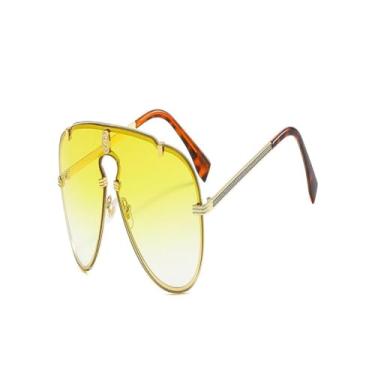 Imagem de Óculos de sol de metal preto, peça única, da moda, feminino e masculino, com proteção solar, tamanho grande, c7 dourado e amarelo, 1 peça de óculos de sol