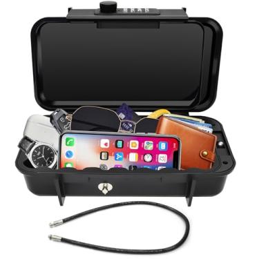 Imagem de Eikovia Cofre com cadeado, cofre para itens pessoais, cofre pequeno antifurto com corrente removível, cofre portátil para viagens, academia, hotel, dormitório