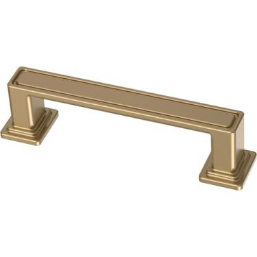 Imagem de FRANKLIN BRASS Puxadores de armário quadrados embutidos (pacote com 10) orifício central de 7,6 cm | Puxadores de cozinha bronze champanhe para cômoda, gavetas | Hardware P49576C-CZ-B