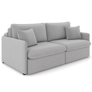Imagem de Sofá Cama Retrátil Para Sala de Estar 214cm Una K01 Veludo Cinza Claro