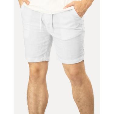 Imagem de Bermuda Calvin Klein Jeans Masculina Elástico Linen Tag Branca, 36