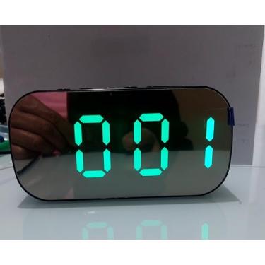 Imagem de Relógio Despertador Digital LED, Display Espelhado Curvado, 12.8x6.5x3.5cm, USB/Bateria, Temperatura, Alarme, Preto