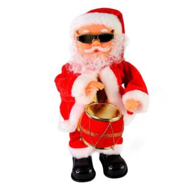 Imagem de Papai Noel Musical Decorativo com Tambor, 30 cm, Movimenta e Toca Melodia, Vermelho e Branco