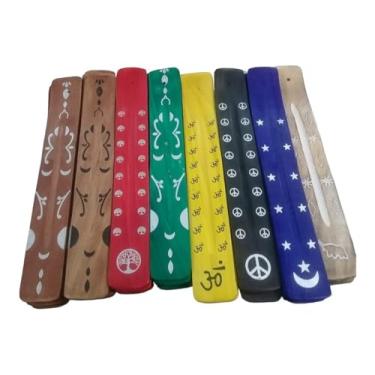 Imagem de 100 Incensários Porta Incenso Madeira Canaleta Colorido