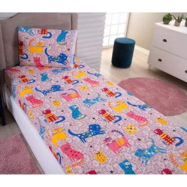 Imagem de Kit Jogo De Lençol Solteiro Com Elástico 2 Peças(Cats)