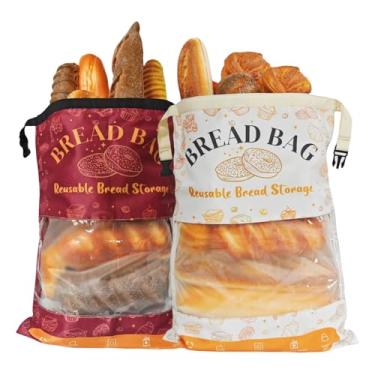 Imagem de Eechen Charm Sacos de pão reutilizáveis para armazenamento de pão caseiro, design de janela de pão, sacos de armazenamento congelador e refrigeradores de pão com zíperes - pacote com 2
