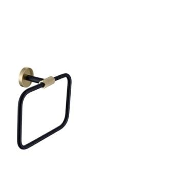 Imagem de Conjunto de banheiro preto e dourado - Toalheiro com suporte para escova de papel higiênico | Aço inoxidável, 4 peças, anel para toalha B