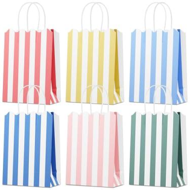 Imagem de Sacos de presente pequenos com alças, pacote com 12 sacos de lembrancinha de festa, 15 x 8,15 x 21 cm, 6 designs em retrô Riviera, sacolas de presente para aniversários, chás de bebê e festas de Natal