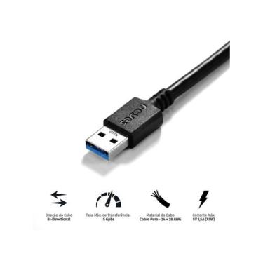 Imagem de Cabo Para Hd Externo Usb A 3.0 Macho Para Micro Usb B 3.0 (10 Pinos) M