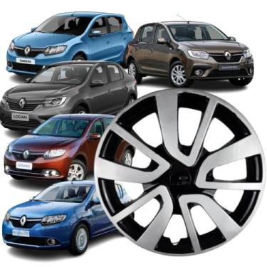 Imagem de 1 Calota Modelo Sandero Logan 2014 Aro 15 Preto/Prata Encaixe Pressão 