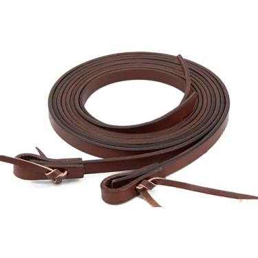 Imagem de Jeereal Rédeas divididas de couro, peso pesado, quebradas, rédeas flexíveis para cavalos ocidentais ProTack, 5/20.3 cm x 20.3 cm (marrom)
