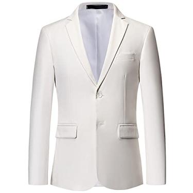 Imagem de Jaqueta De Terno Masculina Primavera Outono Cor Sólida Jaqueta Anfitriã Homens Botões De Manga Comprida Jaqueta Casual Masculina Slim Fit Lapela De Baile Blazer Jaqueta, C-white, XXL