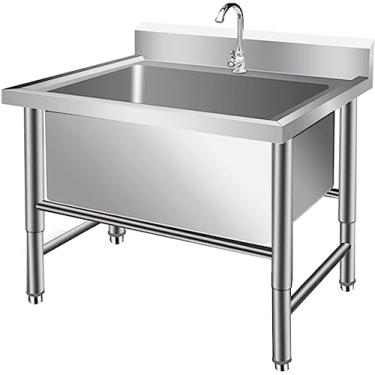 Imagem de Pias De Aço Inoxidável Independentes De Tigela única Grandes Banheiras De Estação De Lavagem Pia Industrial Comercial Para Interior E Exterior, 11.8 Deep, 80X60X80cm/31.4X23.6X31.4in
