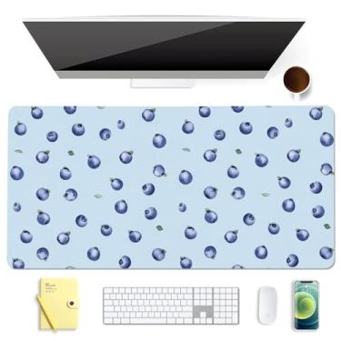 Imagem de BlHMCASE Lindo mouse pad de teclado estendido azul mirtilo para jogos, protetor de couro antiderrapante para mesa de escritório em casa, tapete de mesa para laptop