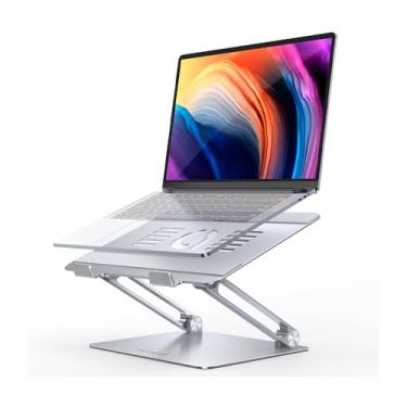 Imagem de Suporte de Mesa Ajustável Ln09 para Notebook Prata, Elevado ao Nível dos Olhos, Ajuste de 90° e Base Resistente, Compatível com Laptops de 10" a 17,3", Design Portátil e Acabamento em Alumínio