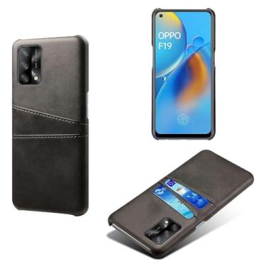 Imagem de Capas Compatível com OPPO A74 4G,Caso de couro PU-Tampa de telefone a prova de choque com 2 slots de cartão,Proteção anti-impressão digital e anti-gota-Black