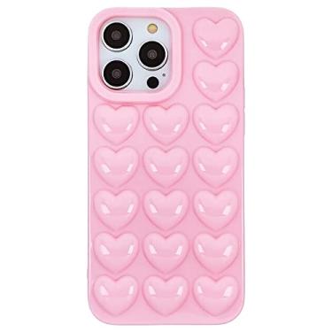 Imagem de DMaos Capa feminina para iPhone 15 Plus/iPhone 14 Plus, 3D Pop Bubble Heart Kawaii, fofa feminina de 6,7 polegadas, rosa