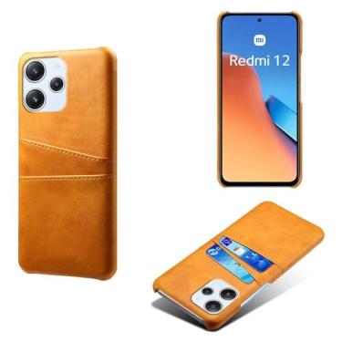 Imagem de Capas Compatível com Xiaomi POCO M6 PRO 5G,Caso de couro PU-Tampa de telefone a prova de choque com 2 slots de cartão,Proteção anti-impressão digital e anti-gota-Yellow