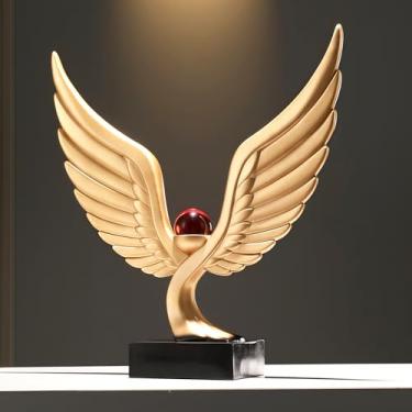 Imagem de Águia abstrata com estátua de bola de cristal, escultura de arte em resina, presente para decoração de casa, escritório, sala de estar, mesa, decoração decorativa (ouro)